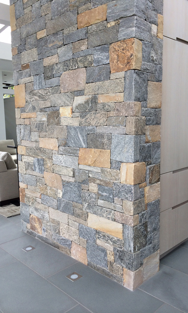 Broadwater Project, Living Room, Real Stone Veneer, Natural Stone Veneer, Sawn Thin Stone Veneer