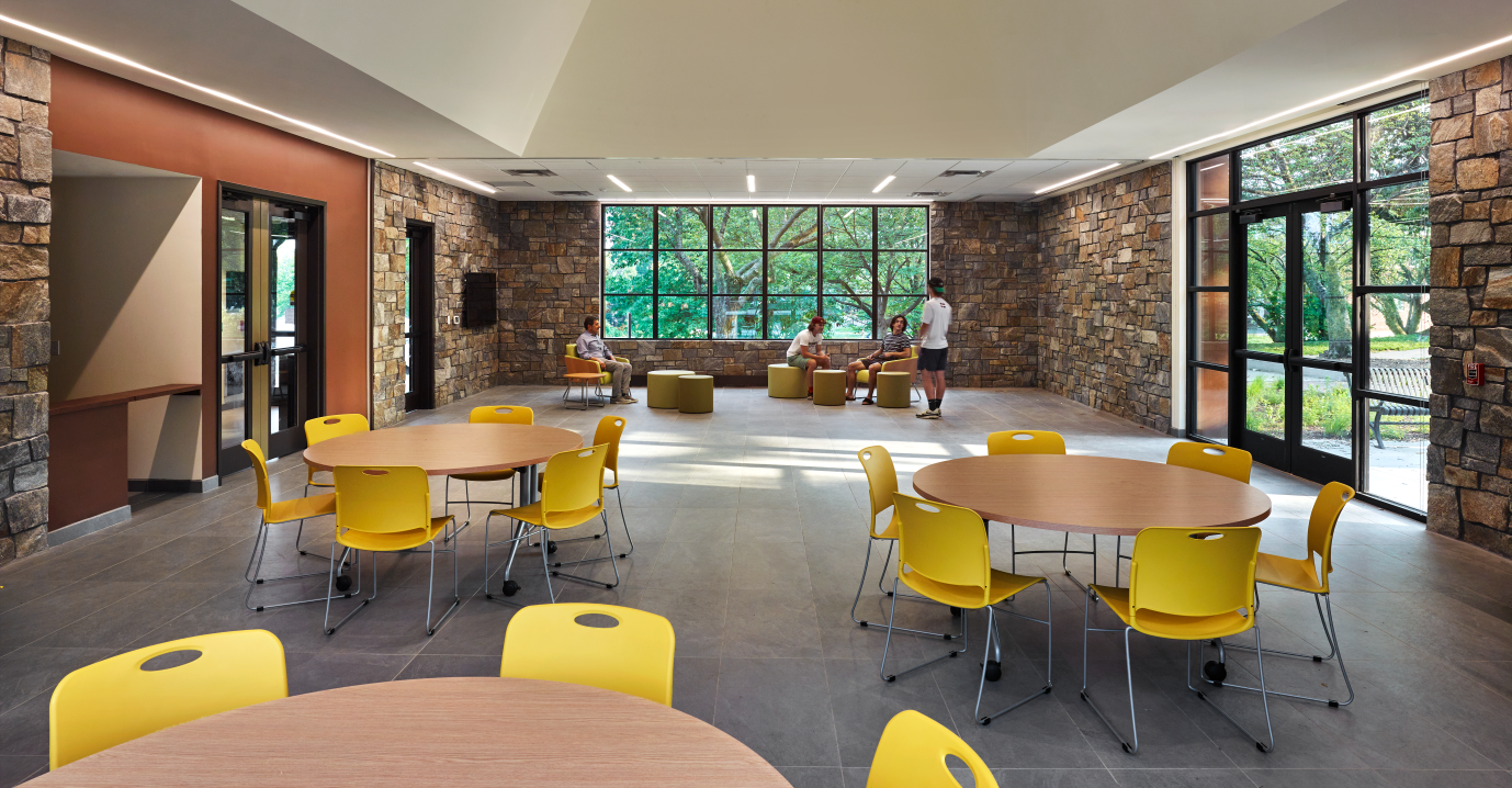 Chesapeake Roughly Rectangular natural stone veneer installed on walls inside a community rec center