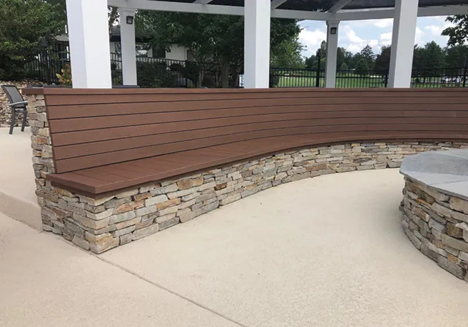 Stone Veneer on a country club bench and fire pit