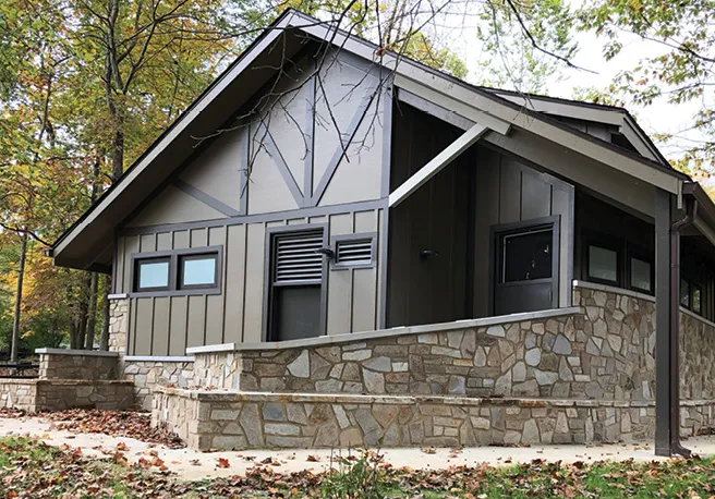 Stone veneer installed on a nature center in a state park